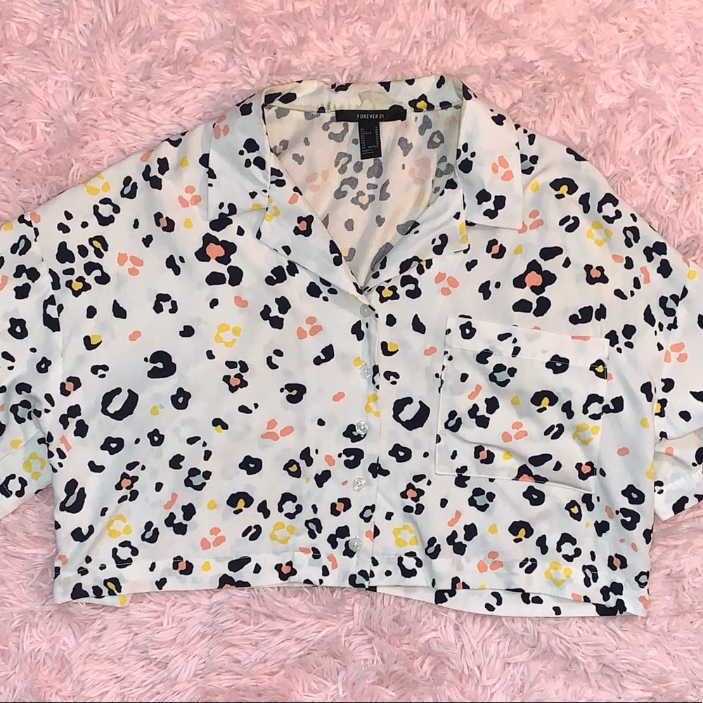 Forever 21 Cropped Cow-print Button-up